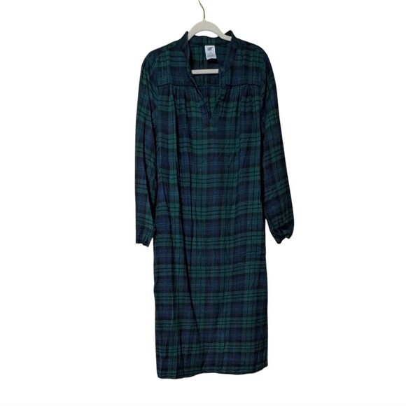 Lands' End classic blue green flannel nightgown pullover plaid side Medium 10/12 - Picture 1 of 9